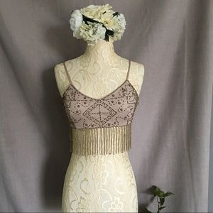Forever 21 Nude Crop Top / Bralette Gold Beads
